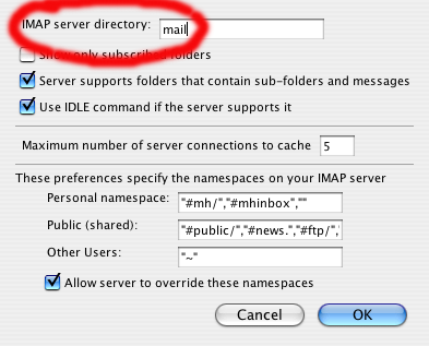 IMAP server directory: mail