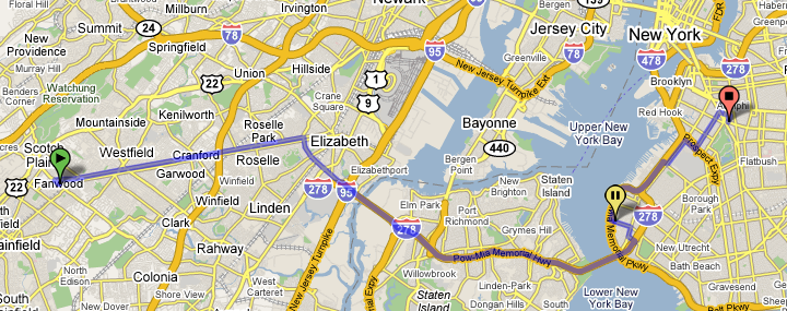 Directions from Eastern Pkwy, Brooklyn to Fanning, NJ via Staten Island